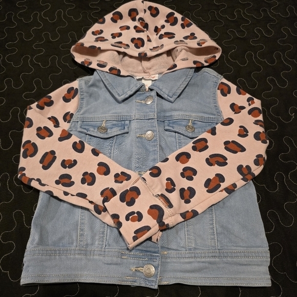 Cat & Jack Girl's Animal Print Hoodie Denim Jacket Pink Size‎ 4T - Picture 1 of 11